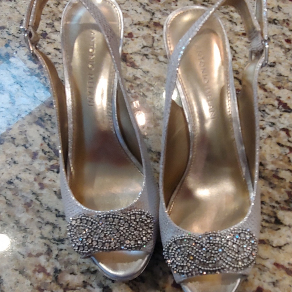 Silver studded sling back pumps